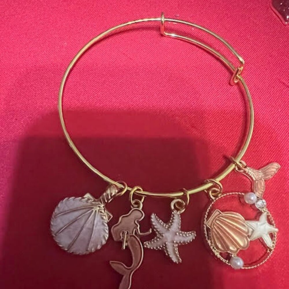 Gold Mermaid Charm Bangle Bracelet – Beach & Ocean Theme